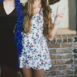 White wrap dress with floral pattern